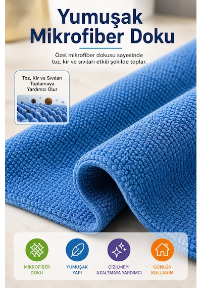 Kopar Kullan Mikrofiber Rulo Bez 20 Adet 25x32 Cm Islak Kuru Çok Amaçlı Temizlik Bezi Mutfak Banyo Mavi