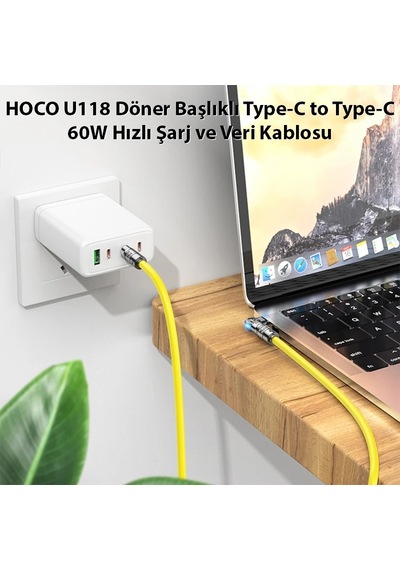 Hoco U118 Döner Başlıklı Type-c To Type-c 60w Hızlı Şarj Ve Veri Kablosu- 5775 1