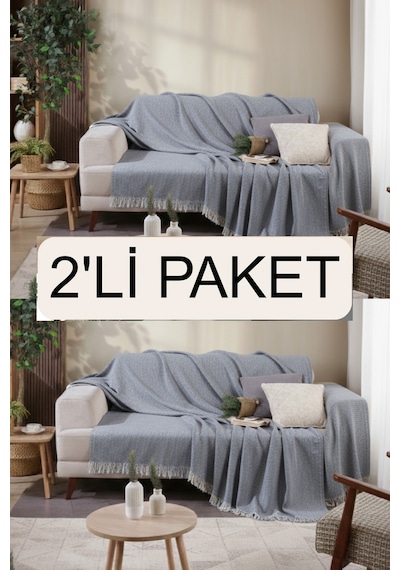 Miracolo Home Pamuklu Önden Saçaklı 170x210 Koltuk Örtüsü Atrasit