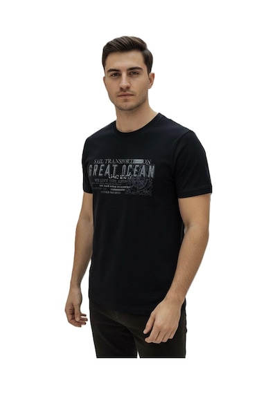 Lacaton 24-7014 Erkek Bisiklet Yaka Baskılı T-shirt Siyah Siyah