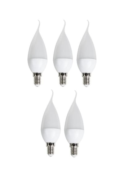 5 Adet Çok Kaliteli E14 Duy 5 Watt, 6400 Kelvin Beyaz Işık Led Ampul, Avize, Şamdan Ampulü Mum Ampul
