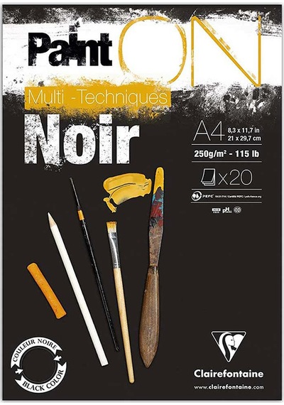 Clairefontaine Paint-on A4 Multi-techniques Siyah Çizim Blok 250g