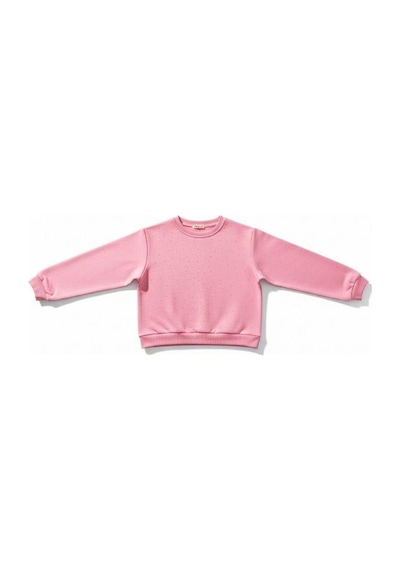 Kız Çocuk Pamuklu Taşlı Sweatshirt-16747 Pembe