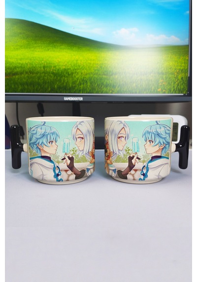 Chongyun Genshin İmpact Baskılı Seramik Lüks Kupa 1 Adet T Şeklinde Özel Siyah Kulp Dalga Kulp V5t Çok Renkli