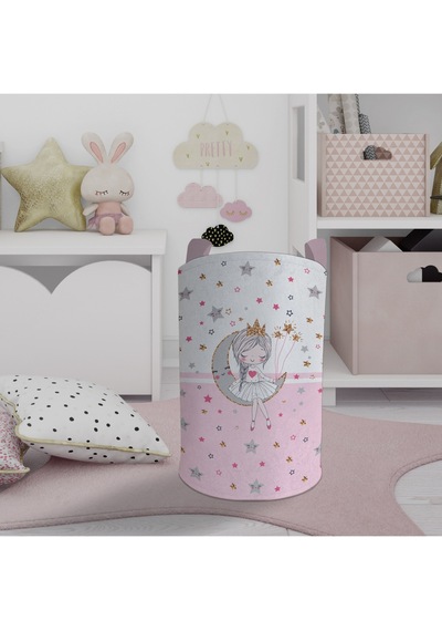 Mekta Home Bebek Ve Çocuk Odası Ayda Oturan Prenses Kız Desenli Pembe Oyuncak Sepeti Renkli Çok Renkli