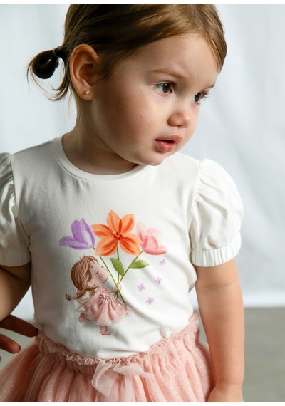 Mayoral Kız Bebek Baskılı Tshirt Krem Krem