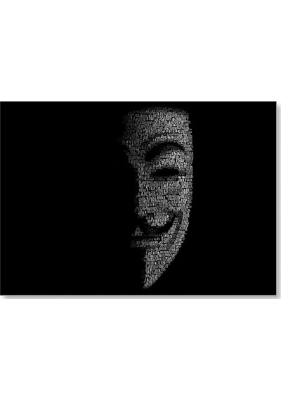 Cakasepetim Anonymous Yazılardan Oluşan Maske Karanlık Arka Plan Ahşap Mdf Tablo