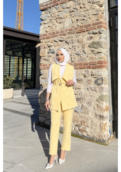 Riella Butik Sera Yelekli Takım Sarı