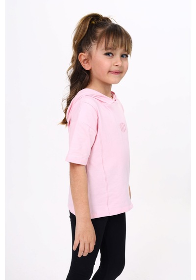 Toontoy Kids Toontoy Kız Çocuk Baskılı Kapüşonlu Kısa Kollu Tişört Açık Lila