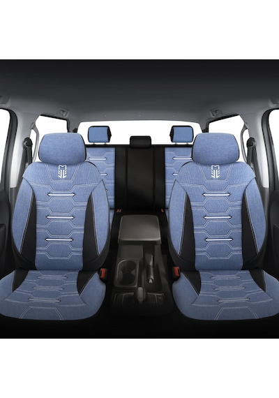 Minderland Fa Serisi - Ford Tourneo Courier İle Uyumlu Koltuk Kılıfı, Keten / Mavi Melanj