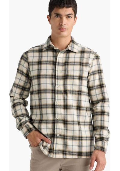 Defacto Regular Fit Polo Yaka Kareli Pamuklu Uzun Kollu Gömlek E8152ax25aunv125 Lacivert
