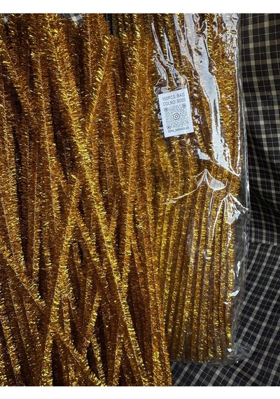 Şönil 100 Lü Gold Altın Simli Renk Kod B005 30 Cm - Yoğun Tüylü Tel El İşi 100 Lü Paket
