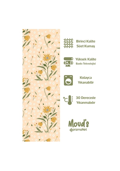 Camomile Papatya Desenli Baskılı Süet Runner Masa Örtüsü