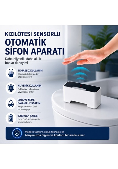 Polham Kızılötesi Sensörlü Otomatik Sifon Aparatı Temassız Kullanım, Suya Dayanıklı, 1200mah Şarjlı Beyaz