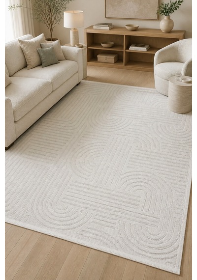 Yalaz Beyaz Özel Ölçü Kaymaz Taban Yıkanabilir Robot Süpürge Uyumlu Oturma Odası Koridor Halısı Polyester Kilim