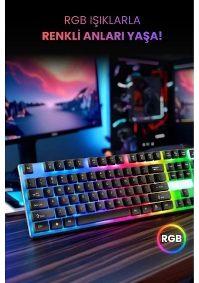 Kablolu Işıklı Gaming Standart Türkçe Q Klavye Ve Mouse Seti Renkli