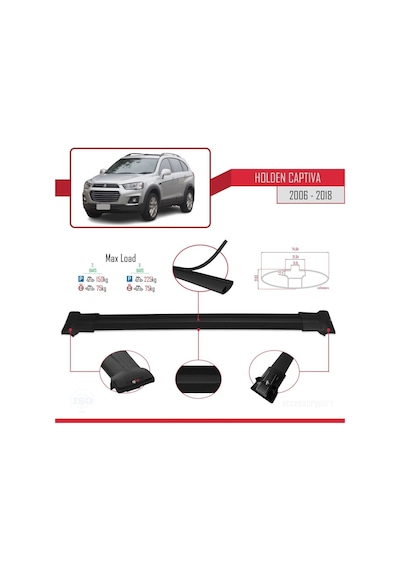 Holden Captiva 2006-2018 Arası İle Uyumlu Fly Model Ara Atkı Tavan Barı Siyah