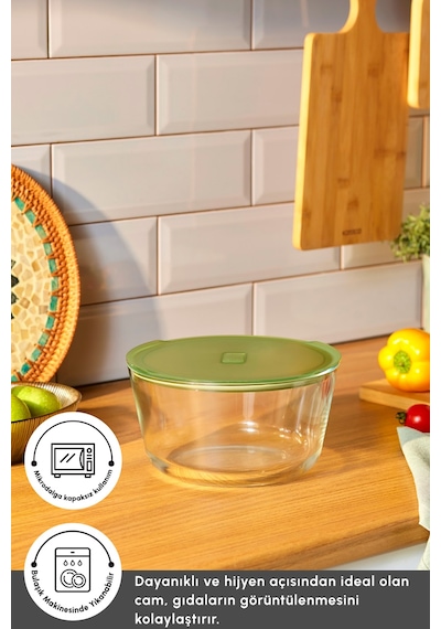 Karaca Green Yuvarlak Cam Saklama Kabı 2700 Ml Yeşil