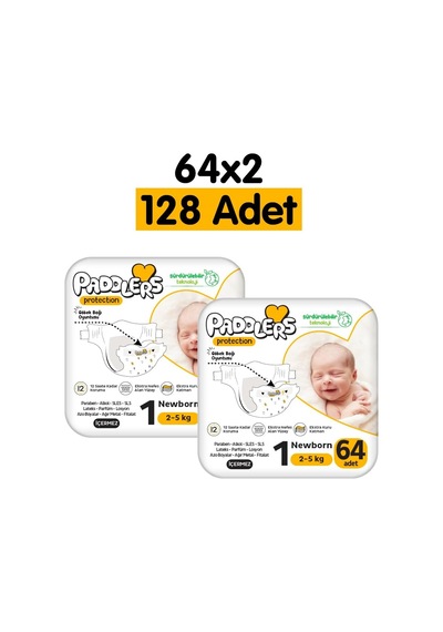 Protection Yenidoğan Bebek Bezi 1 Numara 2-5 Kg 128 Adet 2 Li Jumbo Set, Maksimum Koruma Diğer