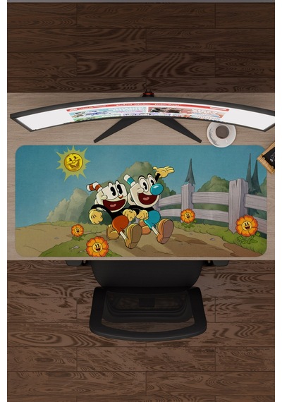 Cuphead Kaymaz Dikişli Kauçuk Oyuncu Mousepad V4 - 90x40 Xxl Gaming Mouse Pad Fare Altlığı