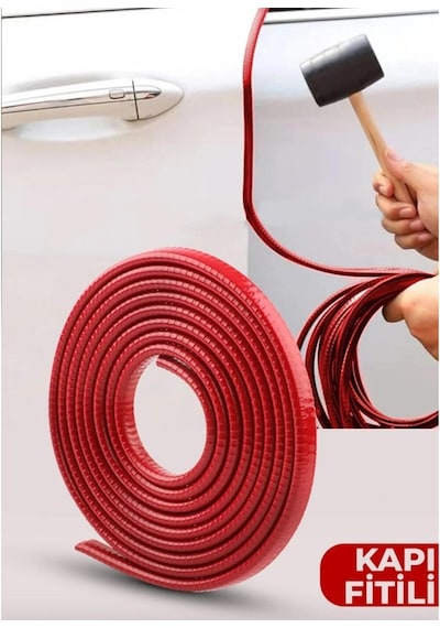 Oto Araç Kapı Koruma Fitili 5metre Parlak Kırmızı Renk Çarpma Çizilme Önleyici Fitil