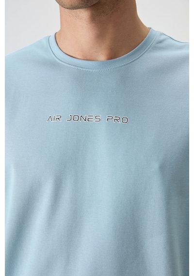 Air Jones Tommy Life Açık Mavi Pamuklu Kalın Yüzeyi Dokulu Oversize Fit Baskılı Erkek T-shirt - 88364 Açik Mavi
