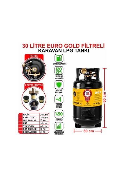 30 Litre Euro Gold Filtreli Karavan Lpg Tankı Siyah
