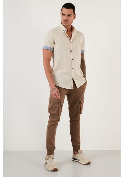 Buratti Pamuklu Slim Fit Düğmeli Yaka Kısa Kollu Erkek Gömlek Cf21S112546 Taş