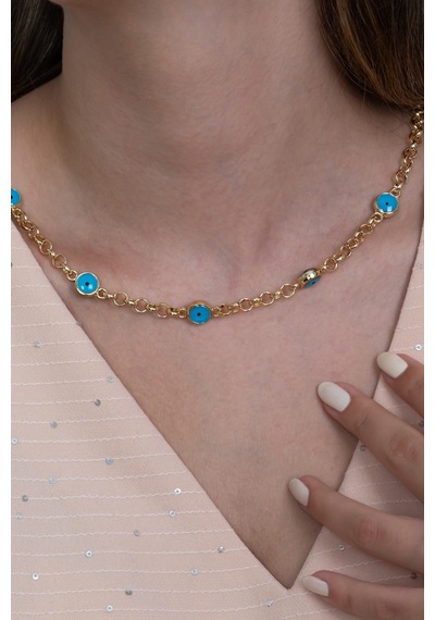 Takı Dükkanı Nazar Boncuklu Kadın Kolye ve Bileklik Set Takım Bbs10 Gold Altın