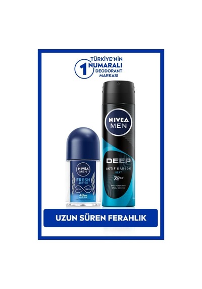 Nivea Deep Beat Erkek Sprey Deodorant 150 ML + Fresh Active Roll-On 25 ML