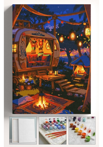 Sayılarla Boyama Seti Numaralı Tuval Fırça Boya Askı Aparatı Dahil Set 40x50 Cm - Karavan