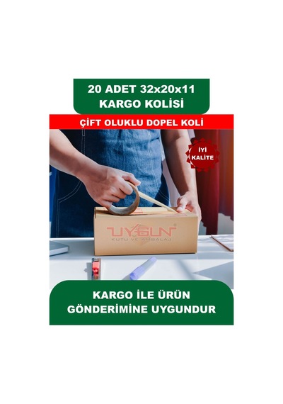 20 Adet 32x20x11 Cm Baskısız Çift Oluklu Boş Koli, Dopel Ürün Kolisi, Kargo Kolisi, Tssst