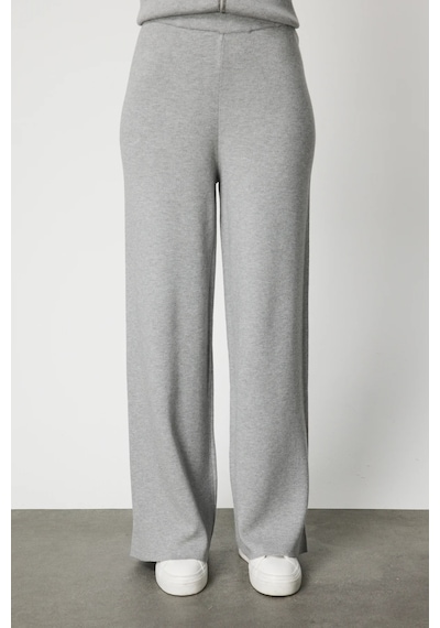 On Kadın Beli Lastikli Bol Paça Triko Pantolon 63321 Gri Gri
