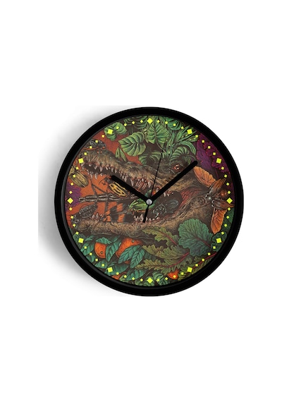 Soyut Doğa Timsah Temalı Modern Duvar Saati - 25cm - Önü Camlı Siyah Kasa - Sessiz Mekanizma-jh0145 Siyah