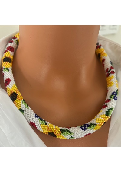 Chichibeads Modern Bohem Boncuk Kolye Bileklik Set Beyaz - Kırmızı
