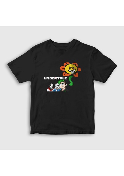 Presmono Unisex Çocuk Flowey Undertale T-shirt Siyah
