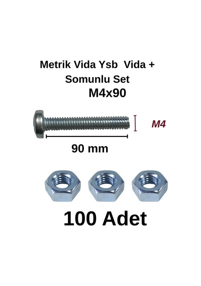 Tuğra Hırdavat M4x90mm Metrik Vida Ysb - Somunlu 100'lü Takım 0-0
