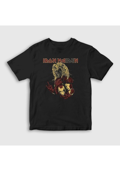 Presmono Unisex Çocuk Hero Iron Maiden T-shirt Siyah
