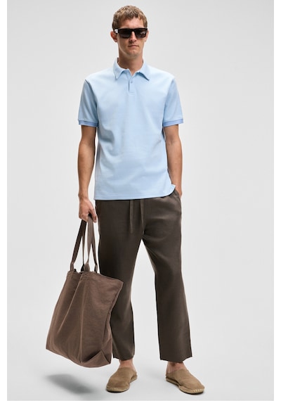 Grimelange LAPORTE Erkek Dokulu Kumaşlı Slim Fit Mavi Polo Yaka T-shirt