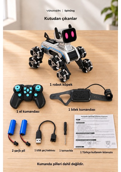 2950-1 Spindog Çift Kumandalı Işıklı Müzikli Robot Köpek, Şarjlı, 2,4 Ghz, 8 Tekerlekli, 6+ Yaş