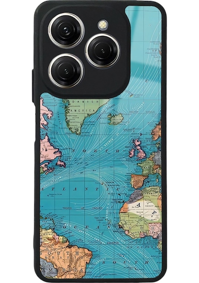 Tecno Spark 20 Pro Atlantic Map Tasarımlı Glossy Telefon Kılıfı Çok Renkli