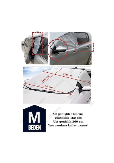 Buzlanma Önleyici- Gri M Beden Araba Cam Üstü Kar Örtüsü, Su Geçirmez- Ön Ve Yan Cam Koruma Gri - M Beden