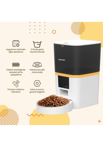 Qq003 Akıllı Otomatik Kedi Mama Kabı, Tuya App-wifi Uzaktan Kontrol, 6lt Hazne Beyaz