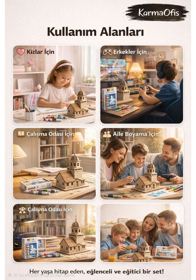 Ahşap Maket Boyama Seti Kız Kulesi 12 Renk Akrilik Boya + 4 Lü Fırça Seti Hobi Ve Eğitim Seti
