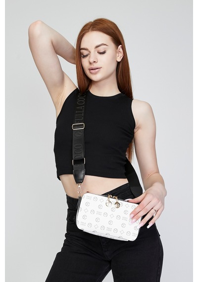 Morpelikan Beyaz Monogram İki Bölmeli Kolon Askılı Omuz Çantası Beyaz