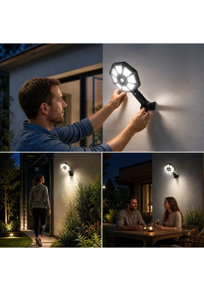 Buffer 168b Solar Led Büyük Dış Mekân Lambası, Hareket Sensörlü, Kumandalı, 3 Modlu Ultra Parlak Cob Işık, 8956731