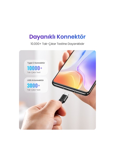 Ugreen Usb-c - Usb-a 3a Qc Hızlı Şarj Kablosu, 2 M, Siyah, 60118