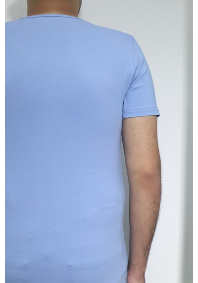 Santa Dmctekstil Erkek Düz Spor Kesim Dar Kalıp Bisiklet Yaka Basic T-shirt Mavi