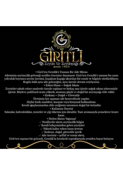 Giritli Naturel Soğuk Sıkım 5lt Zeytinyağ