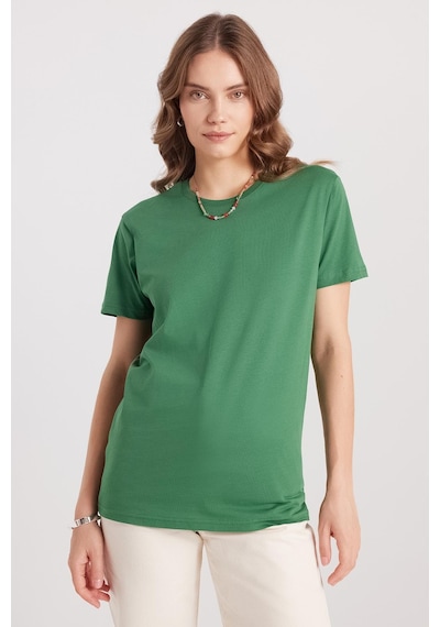 Tudors Kadın Slim Fit Dar Kesim %100 Pamuk Yumuşak Dokulu Yeşil Bisiklet Yaka Tişört-37844 Yeşil